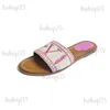 Tofflor Sommar Gummisandaler Strand WOODY FLAT MULE Linne Vit Svart Slide Mode Revor Inomhus Canvas Designerskor T230613