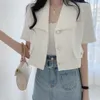 Damesjassen Parels Button Up Crop Top Korte mouw Jas Slanke Elegante Chique Jas Zomer Dames Outfit Bijgesneden Koreaanse Kleding Y2K Uitloper