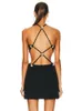 Basic Casual Dresse Summer Fashion Sexy Backless Pearl Crystal Black Diamonds Bandage Dress 2023 Knitted Elegant Evening Club Party 230613