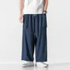 Men's Pants Chinese Style 2023 Linen Plus Size Casual Wide Male Harajuku Hakama Tai Chi Trousers Men Clothing Oversized Hanfu