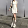 Casual Dresses Lucyever Sweet Peter Pan Collar White Dress Woman Elegant Puff Short Sleeve Mini Dress for Female Fashion Slim Ruffles Dresses Z0612