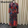 Plus size Dresse Size Snake Skin Print Papillon manica lunga Midi Dress 4XL Summer Vita alta con cintura Raso africano Rayon Robes 230613