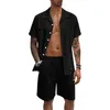 Men's Tracksuits Mens Fashion Leisure Beach Holiday Solid Color Short Sleeved Shorts Cotton And Linen Suit Two Piece