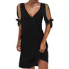 Robes Décontractées Noir Formelle Maxi Pour Femmes Chemise Mode V Cou Mini Robe D'été Dos Nu Soirée