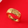 Anneaux De Mariage Couleur Or Sculpté Chinois Dragon Cuivre Anneau Bandes Pour Hommes Femmes Large Bijoux De Mode