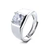 Cluster Rings S925 Sterling Silver Simple Open Square Zircon Ring For Men Women Fashion Charm Engagement Gift Jewelry