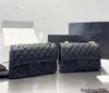 23 Cm Luxury Package Classic Double Flap Shoulder Cc Designer Clutch Bag Woman Sheepskin Crossbody Purse Silver Metal Hardware Caviar Cosmetic Bags