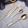 Dinnerware Sets Fork Gold Stainless Steel Cutlery Set Luxury Kitchen Tableware Mirror Spoon Knive 24Pcs Dinner Drop