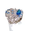 Anelli a grappolo Premium Zircone blu lucido Anello da donna Gioielli per feste di lusso Apertura regolabile da sposa