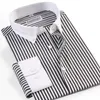 Men's Fashion Patchwork Collar Long Sleeve Striped Dress Shirt Without Pocket Comfortable Cotton Standard-fit Button-down