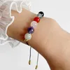 Pulseira de contas de pedra natural com cordão para mulheres, ametistas, cristal, quartzo, água-marinha, jades, joias, elástico, trançado, pulseiras