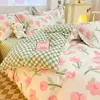 Set di biancheria da letto Set di biancheria da letto in cotone Kawaii 100 per ragazze Donna Bambini Set di 4 pezzi carino Set di lenzuola con angoli piatti con copripiumini Queen King Size Z0612