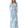 Casual Dresses Gule Women's Long Sleeve Round Neck Loose Plain Floral Empire Midja PLEATED MAXI MED FACKETS