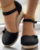 Sandalen Vrouwen Gevlochten Espadrille Knoop Knop Enkelband Wedge Linnen Zomer 6 cm Hak Platform Espadrilles Schoenen