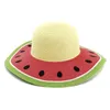 Summer Women Foldable Paper Straw Sun Hats Sombrero Wide Brim Beach Sun Visor Cap Ladies Sweet Watermelon Color Foppy Hat3076