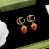 Boucles d'oreilles de styliste pour femmes, pendentif rouge rétro lettre G, luxe, tendance, cerceau de fiançailles en laiton, vente en gros avec sac à poussière