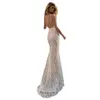 DREAM diepe v-hals sexy zeemeermin trouwjurk glitter kralen kant mouwloos backless luxe bruidsjurk