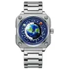 Montres-bracelets montre terre homme montre-bracelet à Quartz Reloj planète bleue mains non mécaniques personnalisé trou de ver créatif