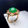 Alianças de casamento verde ágata anel de dedo charme simples cor de ouro flor de cobre ajustável pedra com zircão para mulheres