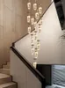 Lampes suspendues Escalier Cristal Long Lustre Moderne Simple Duplex Bâtiment Grand Vide Villa Salon Lampe