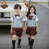 Kläder sätter brittiska skoluniform barn kort ärmskjorta dräkt veckad kjol Kid koreansk japansk dagis klassklass Kläderuppsättning 230612