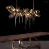 Lustres Villa De Luxe Salon Led Lustre Escaliers Art En Métal Pendentif Chaîne D'éclairage Vitrail En Verre Fumé Suspension Lustre Luminaires