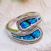 Anéis de casamento de luxo feminino branco azul fogo opala anel exclusivo cor prata faixa promessa noivado para mulheres