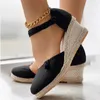 Sandalen Vrouwen Gevlochten Espadrille Knoop Knop Enkelband Wedge Linnen Zomer 6 cm Hak Platform Espadrilles Schoenen