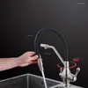 Robinets de cuisine Robinet gris avec robinet pour eau potable Mélangeur à filtre à double bec à poignée unique Support de pommeau de douche rotatif à 360 °