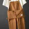 Men's Pants Overalls Mens Bib Jumpsuits Cotton Streetwear Hip Hop Cargo Male Solid Casual Gray Brown Long Trousers Clothing