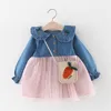 Meisje Jurken Baby Feestjurk Prinses Dragen Lange Mouwen Denim Mesh 0-4 Jaar Verjaardag Peuter Kostuum Baby Vestidos