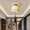 Światła sufitowe Chińska lampa korytarza kwadratowa sypialnia Balkon Haftowany szmat