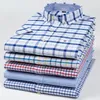 2023 100% Pure Cotton Men's Oxford Short Sleeve Square Collar Soild Plaid Striped Summer Casual Shirts Single Pocket