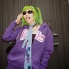Damen Hoodies Y2K Retro Printingd Zip Up Sweatshirt Harajuku Übergroße Lila Langarm Goth Grunge Herrenkleidung Emo Hip Hop Mantel