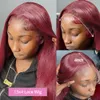 26Inch Burgundy Human Hair 13x4 Lace Frontal Human Hair For Women Brazilian Wig 99j Straight Lace Front Wigs