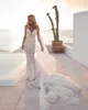 Berta Mermaid Sexy Wedding Dresses V Neck Illusion Lace Appliqued Backless Bridal Gowns Sweep Train Beach Wedding Dress