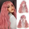 Spetsar peruk houyan lång lockigt hårvågig rosa peruk kvinnlig hög temperaturbeständig syntetisk fiber peruk cosplay lolita z0613