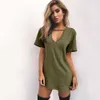 Casual Dresses Summer Solid V Neck Cut Out Short Sleeve Mini Dress Z0612