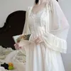 Women's Sleepwear Sexy Women's Summer Robe Set Lace Ladies Princess Nightdress Thin Royal Style Dressing Gown 2 Pcs And Dress For Female
