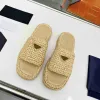 Classic Designer Summer New Triangle Crochet Flatform Slides Women Sandals Handwoven Sandals Thick Sole Beach Slippers Elevated Slippers Size 35-40