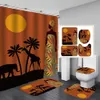 Curtains Ancient Egyptian Women Shower Curtains Polyester Fabric 4 Piece Bathroom Decor Retro Design Carpet Cover Toilet Mat NonSlip Rug