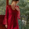 Damen-Nachtwäsche, sexy Damen-Nighty-Robe-Set, Embrodiery-Spitzen-Nachthemd, Satin-Bademantel, Kleid, lässiger Kimono, Heimkleid, Lounge-Wear