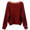 Women's Knits Women's Runway Cardigan Women Fashion Sweater Coat Ladies Cotton Knitted 2023 Autumn Winter Wind Red Outwear With Tassel