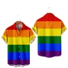 メンズカジュアルシャツプライドLGBTラブレズビアンレインボーデザインプリント半袖ポケットシャツLGBTプリントシャツ男性と女性トップ230613