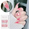 False Nails 24PCS Pink Gradient Glitter Butterfly Rhinestones Nail Press On Wearable Fake Full Cover Jelly Glue