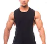 Débardeurs pour hommes Fitness Vest Hommes Couleur unie Sports Bodybuilding Côté Large Fente Lâche Épaule T-shirt Coton