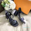 Classic Printing Sandals Chunky Heels Ankle Strap Sandals Leather Slippers Designer Summer Women Beach Shoes