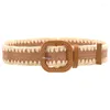 Ceintures CEINTURE EN PAILLE CONTRASTANTE Pour Femme Boucle Carrée Beige Deux Tons Été Vêtements Accessoires Boho Chic Gif