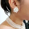 Collier boucles d'oreilles ensemble habiller antirouille fausse perle fleur mariage mariage banquet approvisionnement