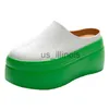 Slippers 2022 8cm Women Shoes Mules Genuine Leather Gereen White Black Platform Sandals Slippers Slides Summer Wedge J230613